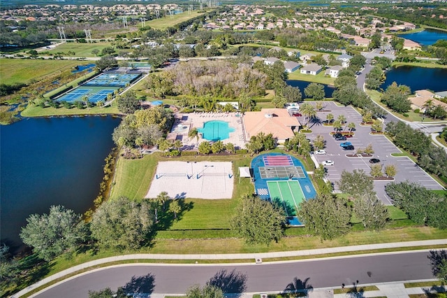 aerial view with a water view