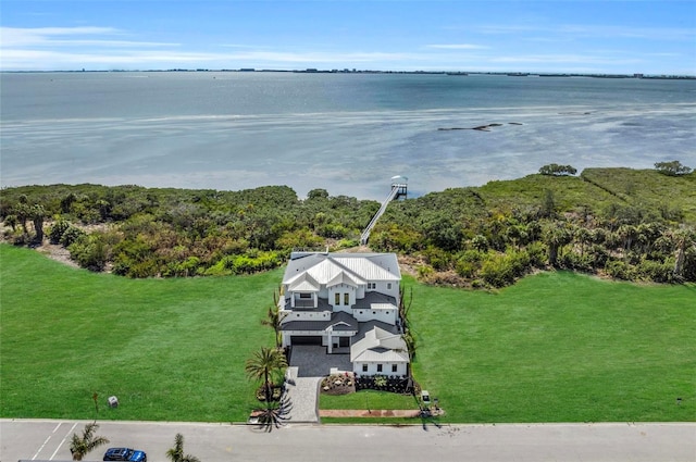 aerial view with a water view