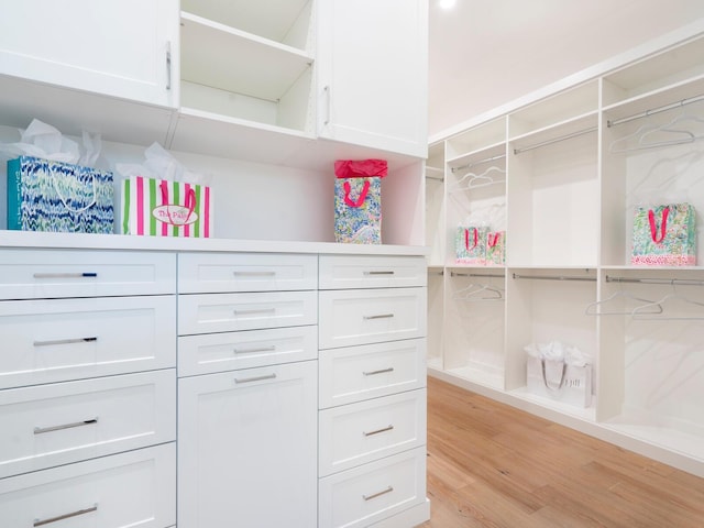 spacious closet featuring light hardwood / wood-style floors