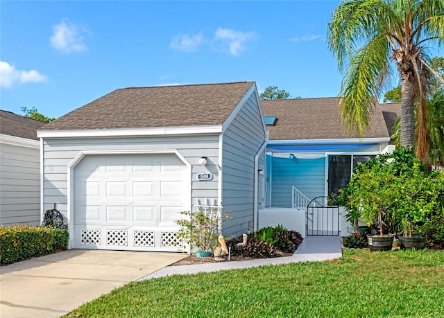 view of front facade with a garage and a front lawn