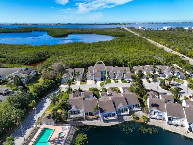 aerial view with a water view