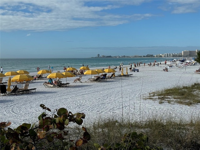 property view of water featuring a view of the beach