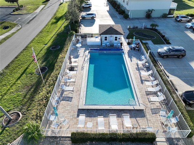 view of swimming pool featuring a patio