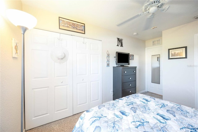 bedroom with a closet and ceiling fan