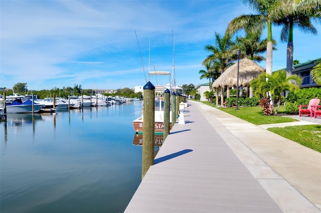 view of dock with a water view