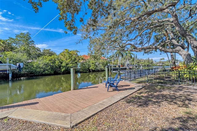 view of dock featuring a water view