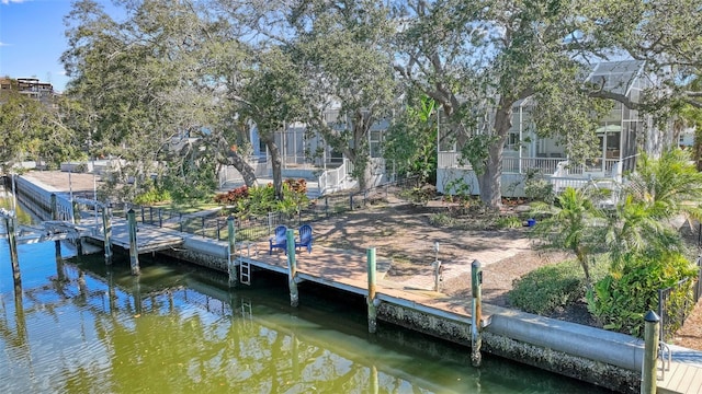 view of dock with a water view