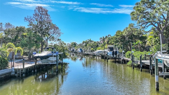 view of dock with a water view