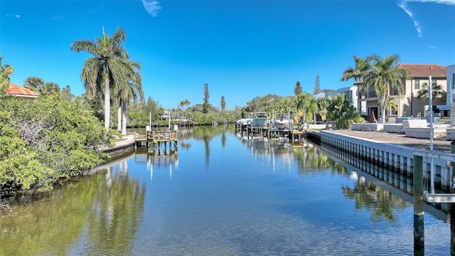 view of water feature with a boat dock