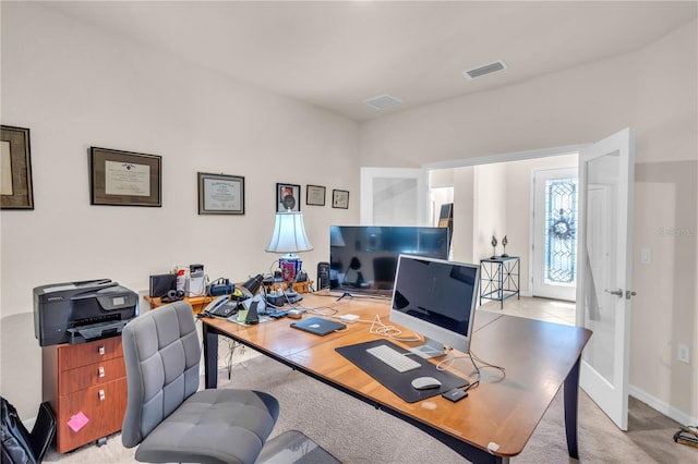 office area featuring light hardwood / wood-style floors