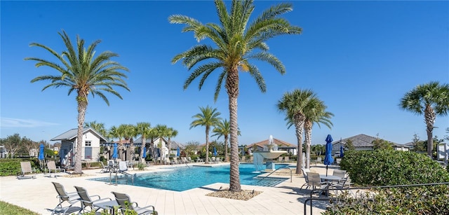 view of swimming pool with a patio area