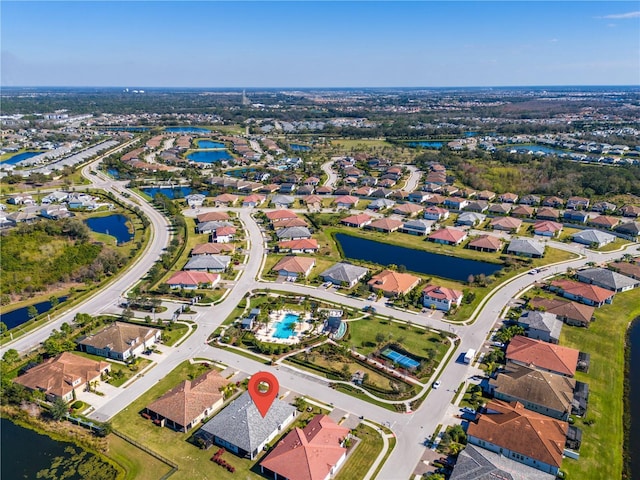 bird's eye view featuring a water view