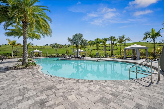 view of pool featuring a gazebo