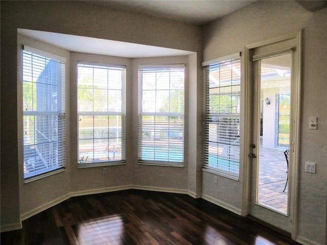 doorway with dark hardwood / wood-style flooring