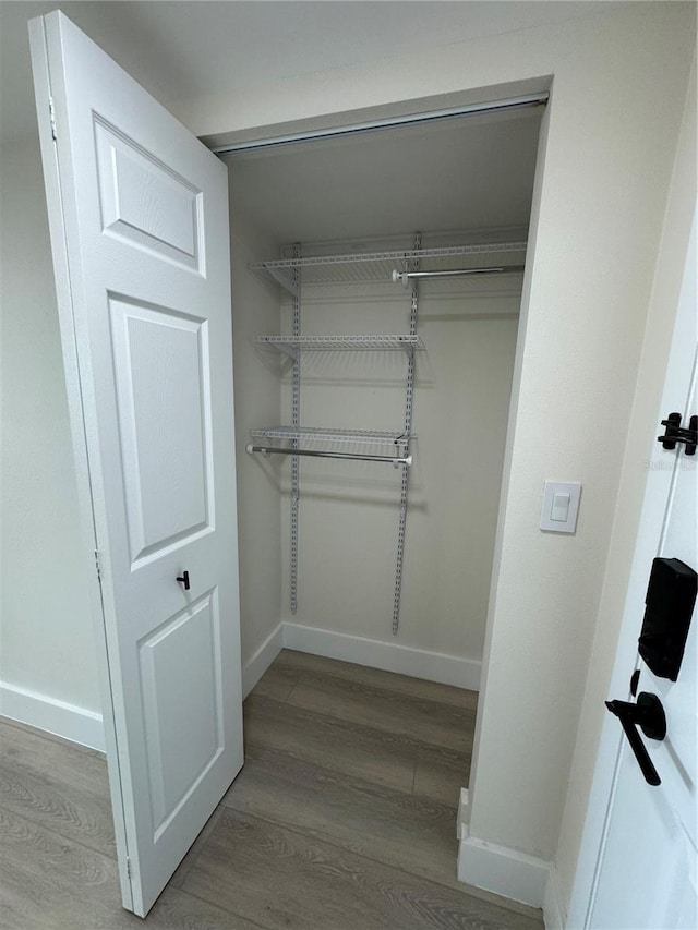 walk in closet with light wood-type flooring