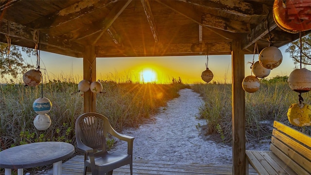 patio terrace at dusk with a gazebo