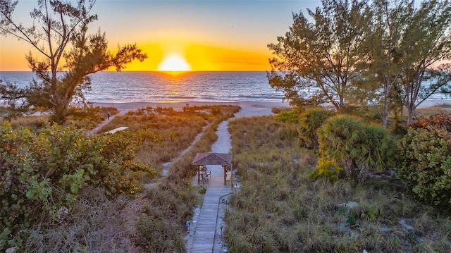 view of water feature featuring a beach view