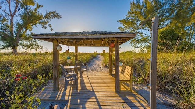 view of dock with a gazebo