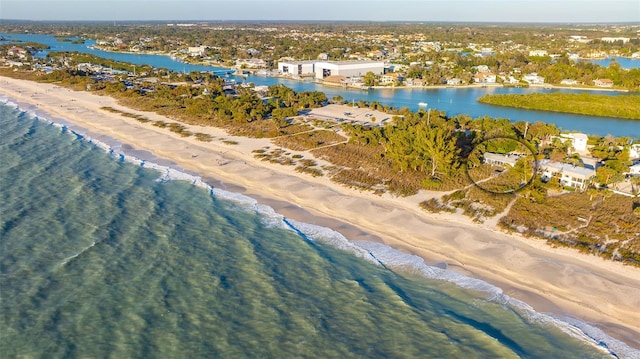 aerial view with a beach view and a water view