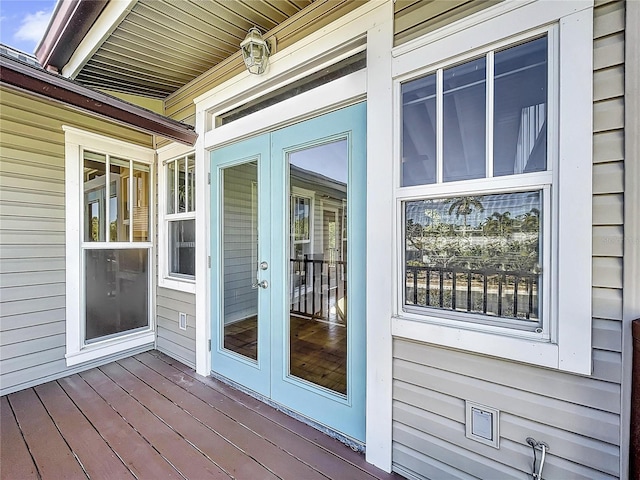 wooden terrace with french doors