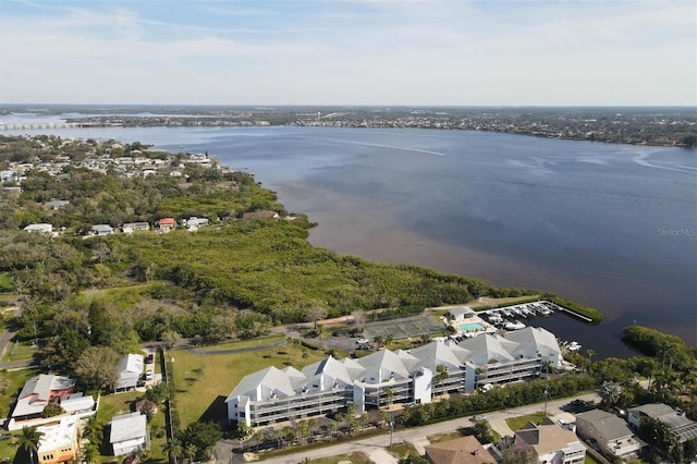 aerial view featuring a water view