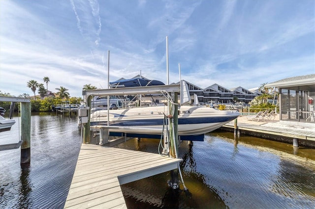 view of dock with a water view