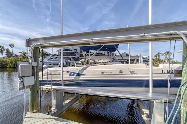 view of dock with a water view