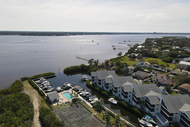 aerial view with a water view