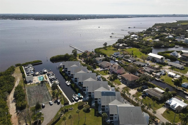 aerial view with a water view