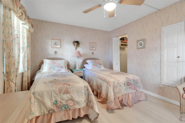 bedroom featuring a closet and ceiling fan