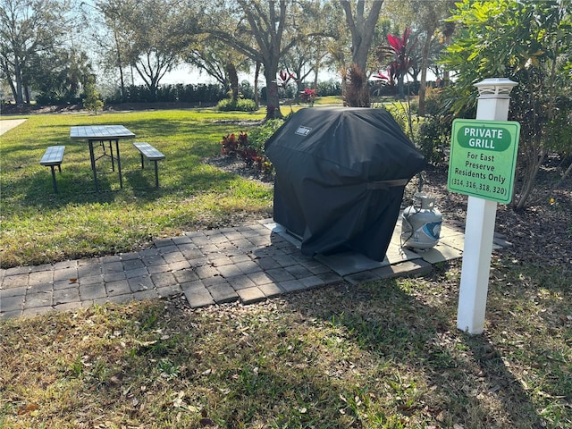 view of property's community with a yard