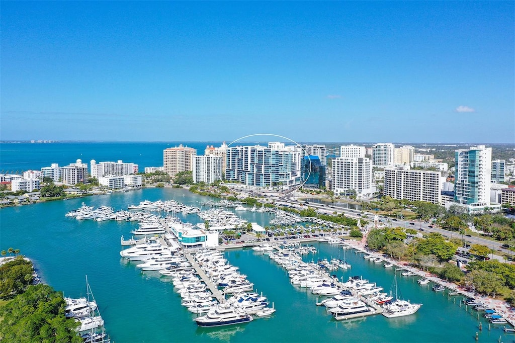 aerial view with a water view