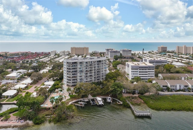 aerial view featuring a water view