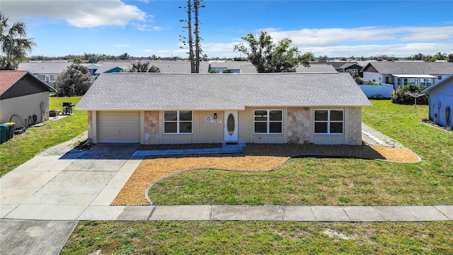 ranch-style home with a front lawn