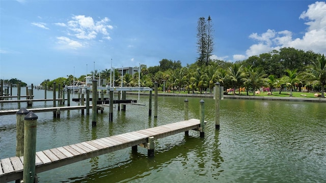 view of dock with a water view