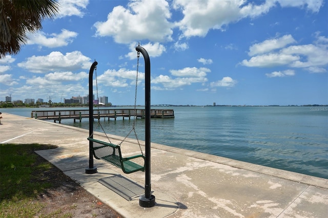 dock area with a water view