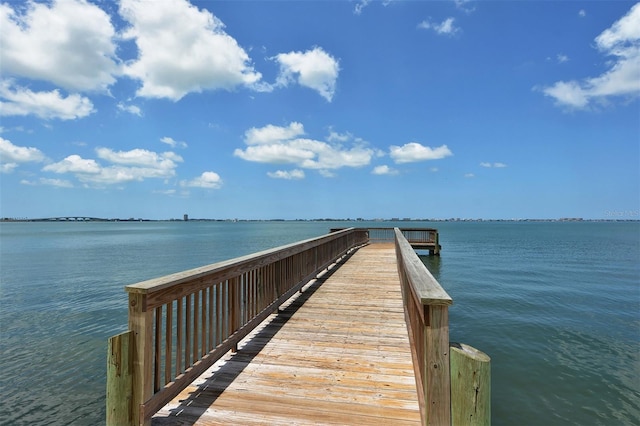 view of dock with a water view