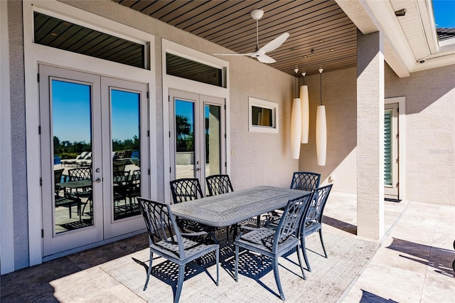 view of patio / terrace with french doors and ceiling fan