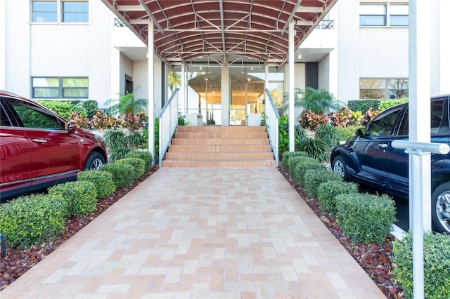 exterior space featuring stucco siding