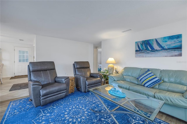 living room with light wood-type flooring