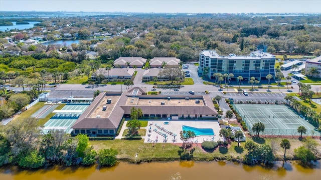 aerial view with a water view