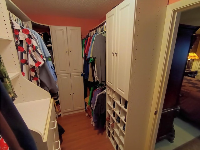 walk in closet with hardwood / wood-style flooring