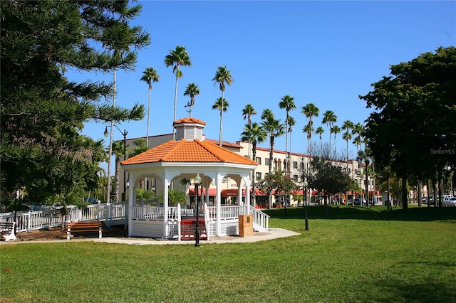 surrounding community featuring a gazebo and a yard