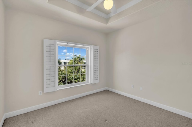 unfurnished room with carpet flooring and ceiling fan