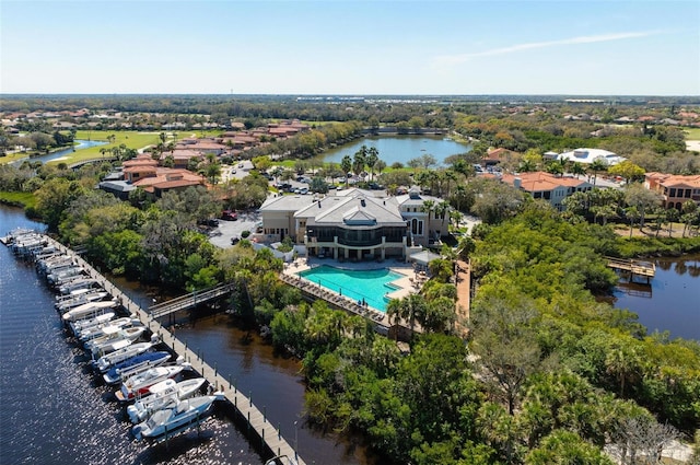 bird's eye view featuring a water view