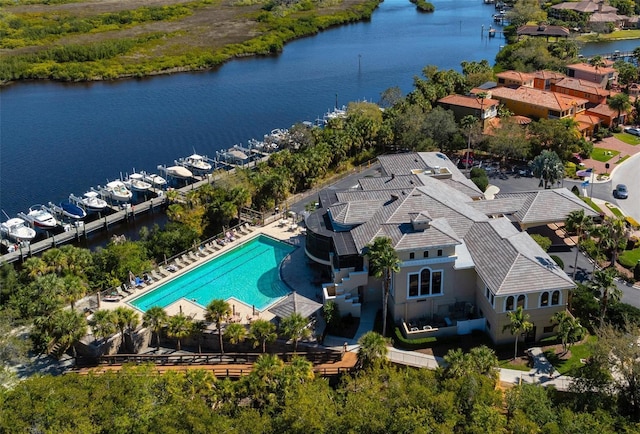 aerial view with a water view