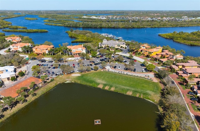 bird's eye view featuring a water view