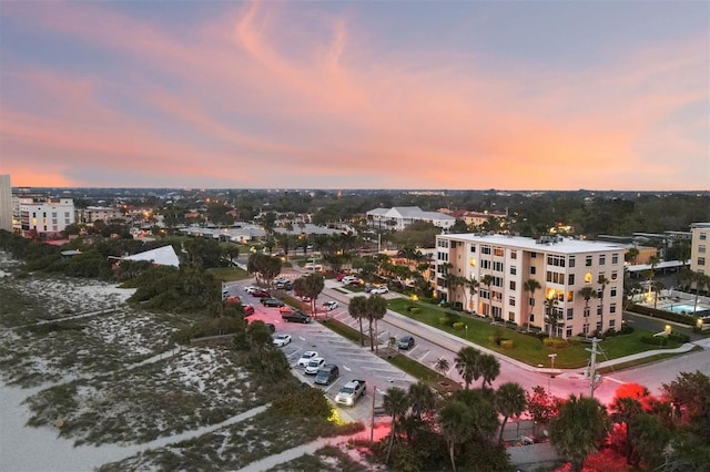 view of aerial view at dusk