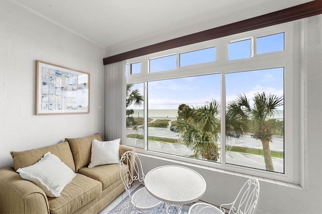 living room with a water view