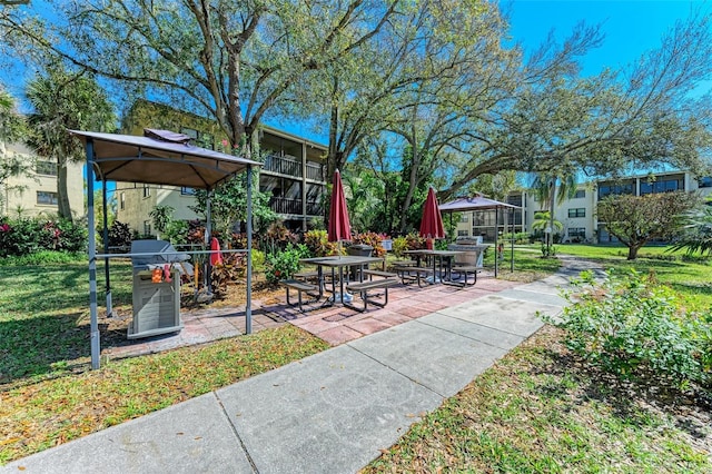 view of yard featuring a patio area and a gazebo